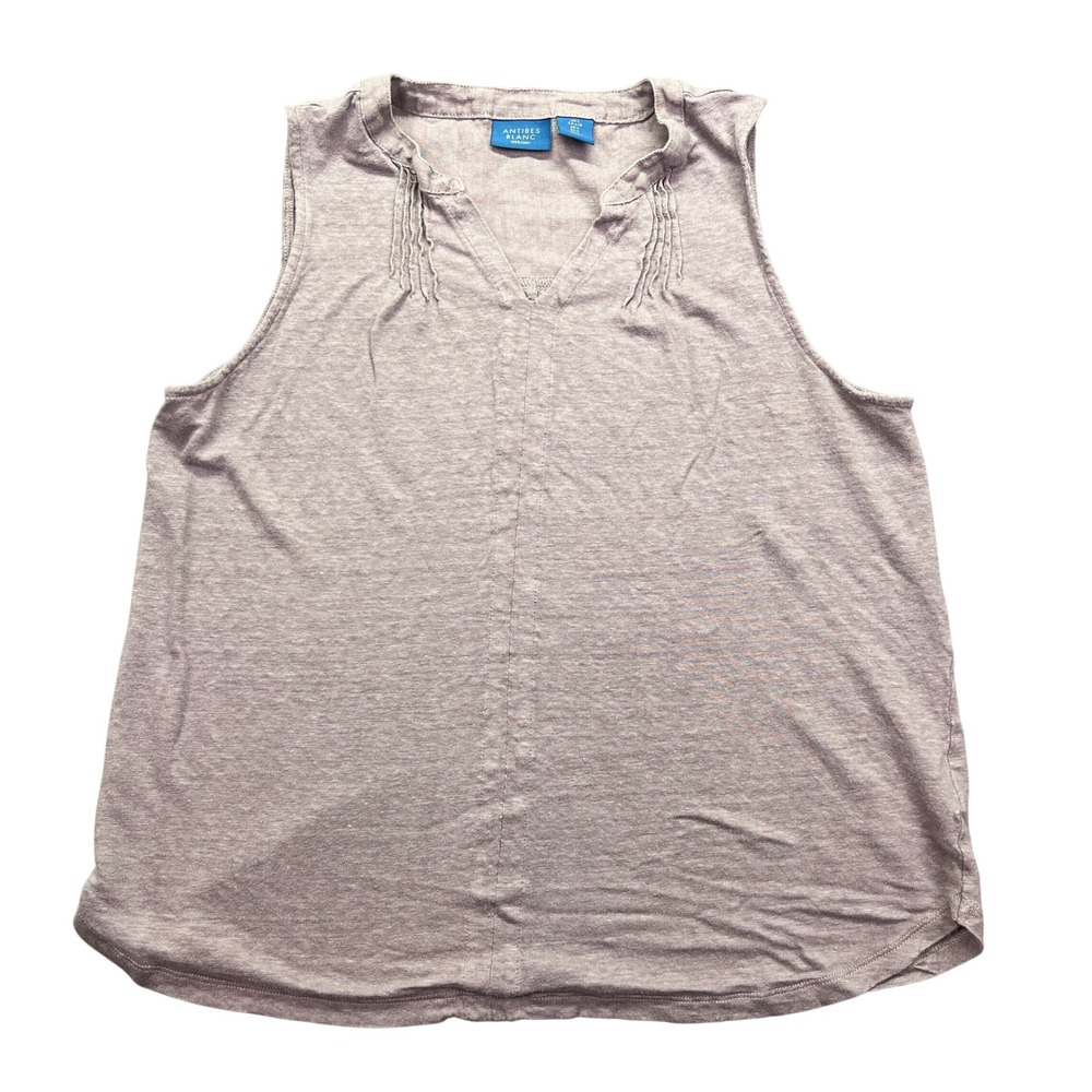 Antibes Blanc Linen Tank Top‎ Sleeveless Casual V-Neck Lavender Purple L